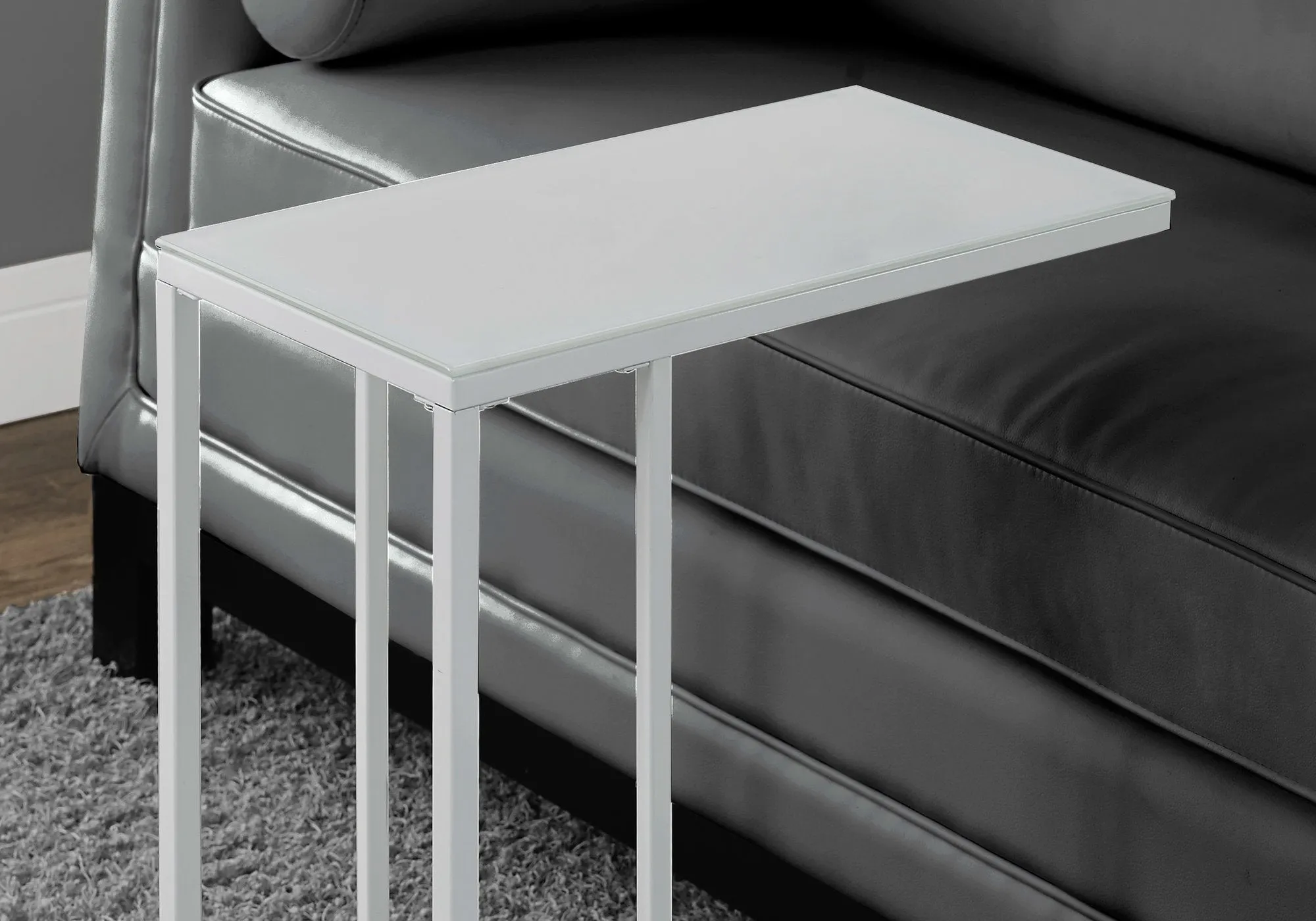 Accent Table - White Metal With Frosted Tempered Glass