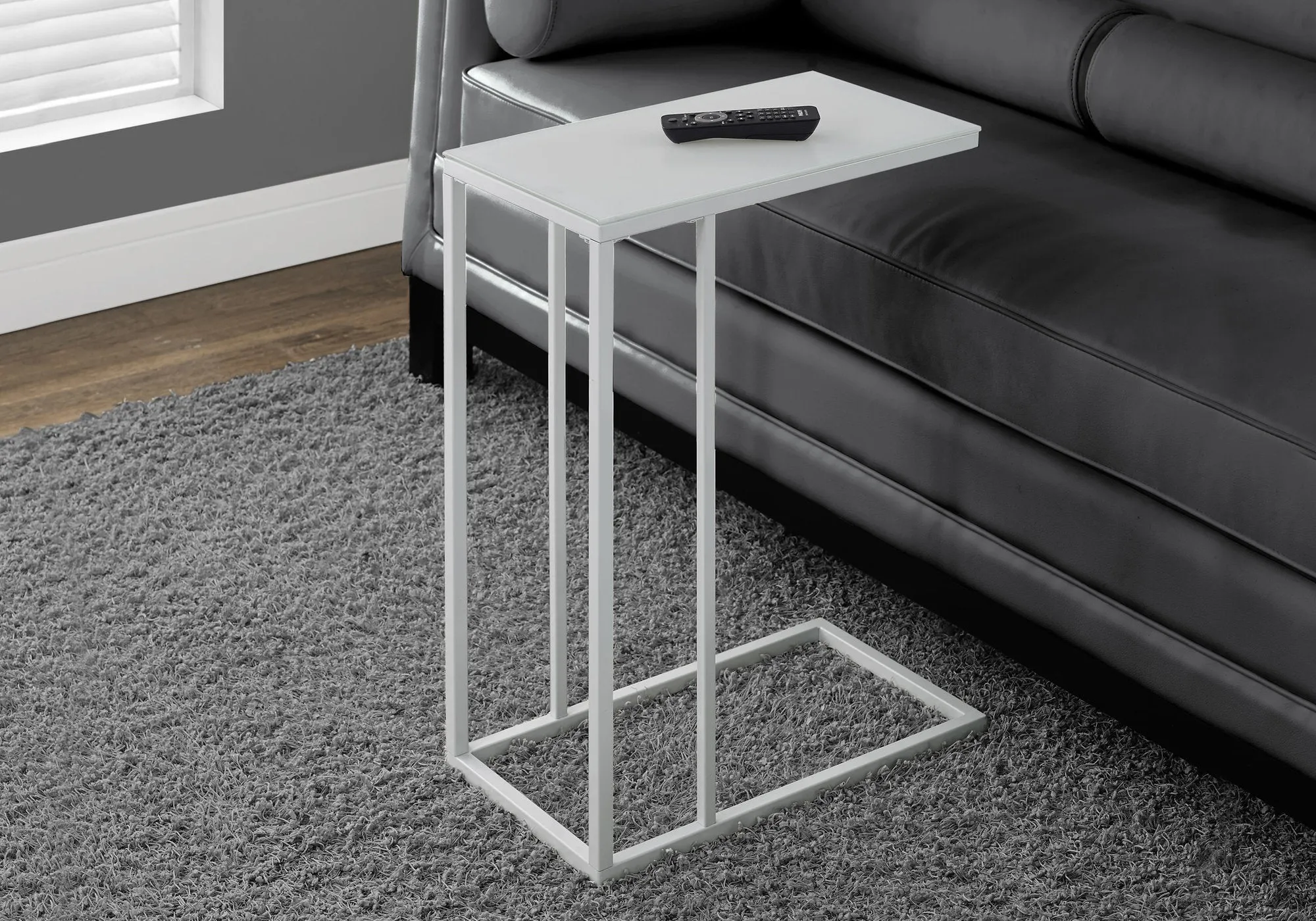 Accent Table - White Metal With Frosted Tempered Glass