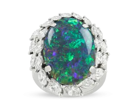 Black Opal and Diamond Ring, 8.28 Carats