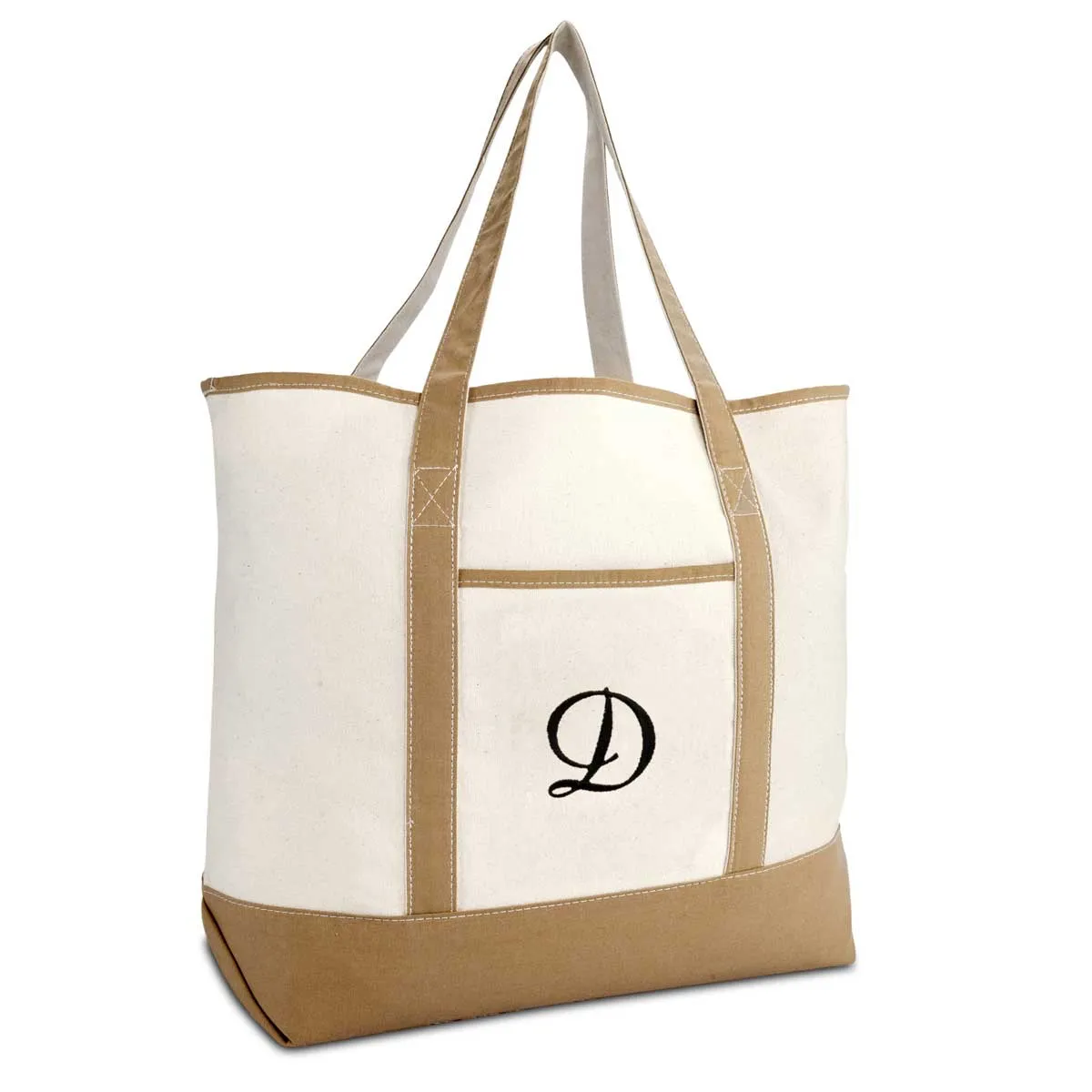 Dalix  Women's Natural Tote Bag Shoulder Bags Brown With Monogram Letter A-Z