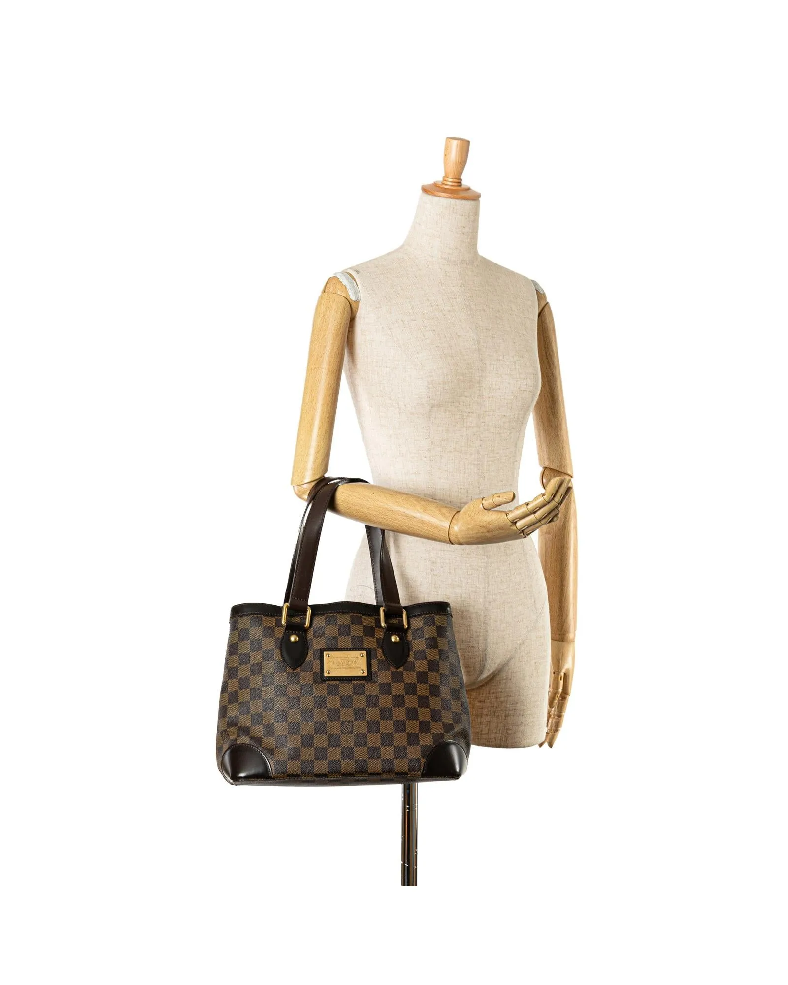 Damier Ebene Canvas Tote with Leather Trim and Interior Pockets