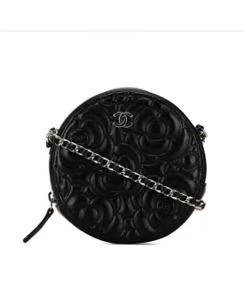 Embossed Goatskin Round Clutch with Chain Strap