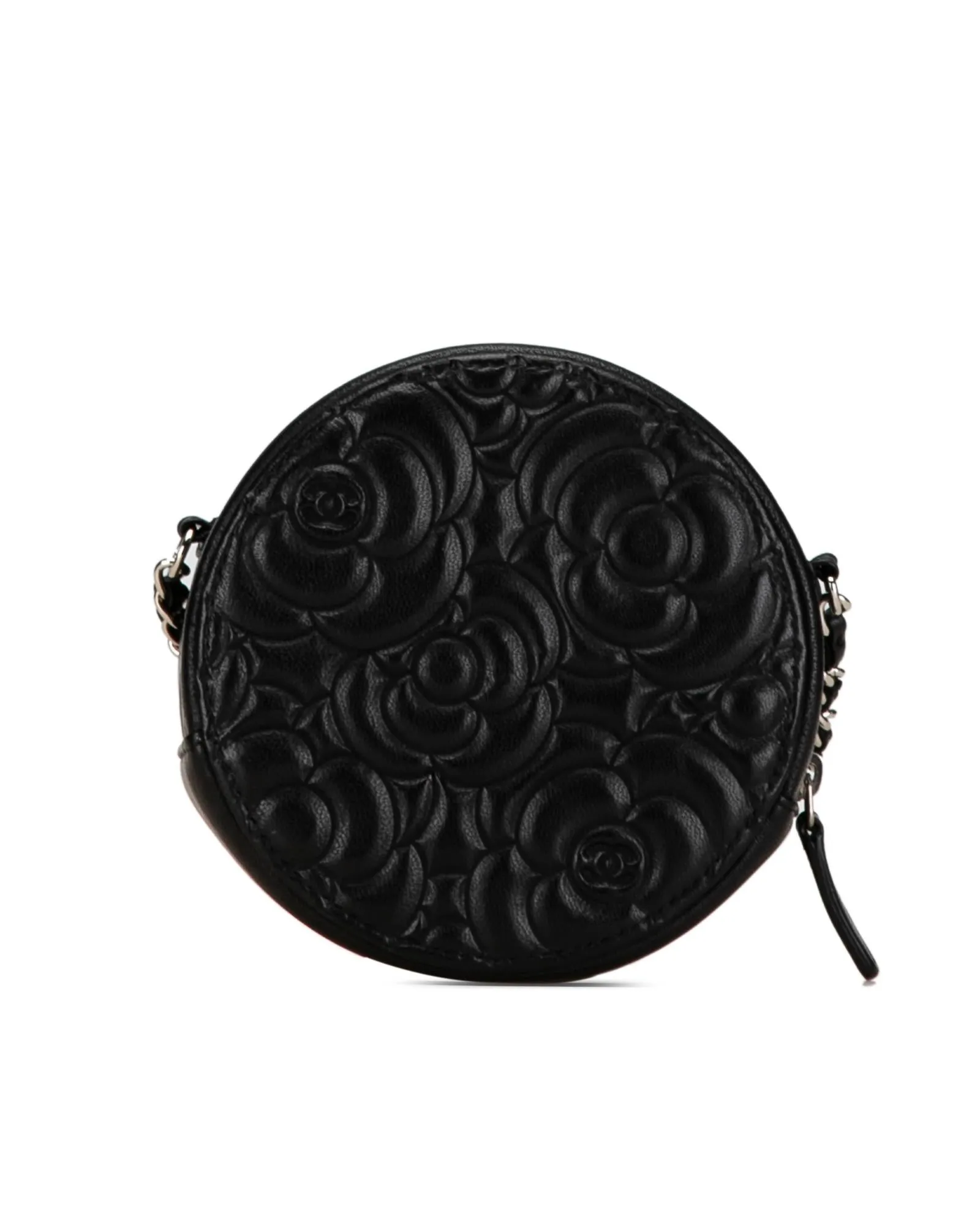 Embossed Goatskin Round Clutch with Chain Strap