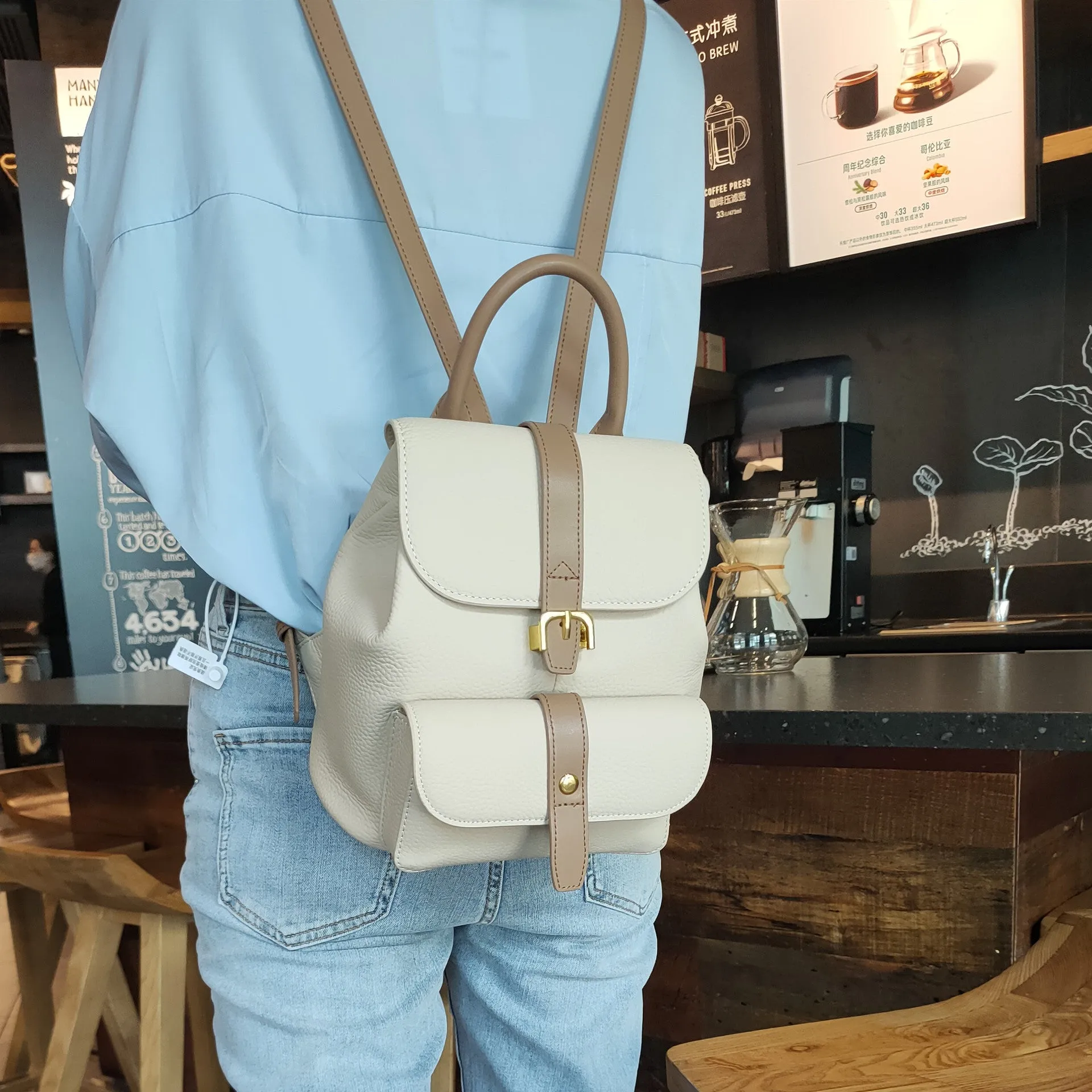 Leather Backpackage Women's Bag  New Trendy Soft Leather First Layer Cowhide Casual All-Match Pure Leather Bag Small Backpack