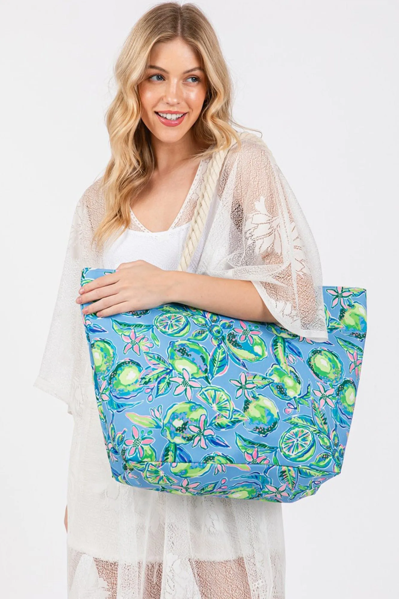 MB0256 Hand Drawn Lime Print Beach Tote