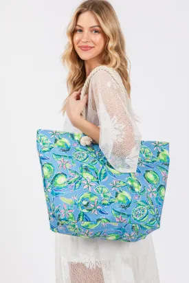 MB0256 Hand Drawn Lime Print Beach Tote