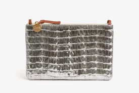 Metallic Silver Faux Croco Wallet Clutch