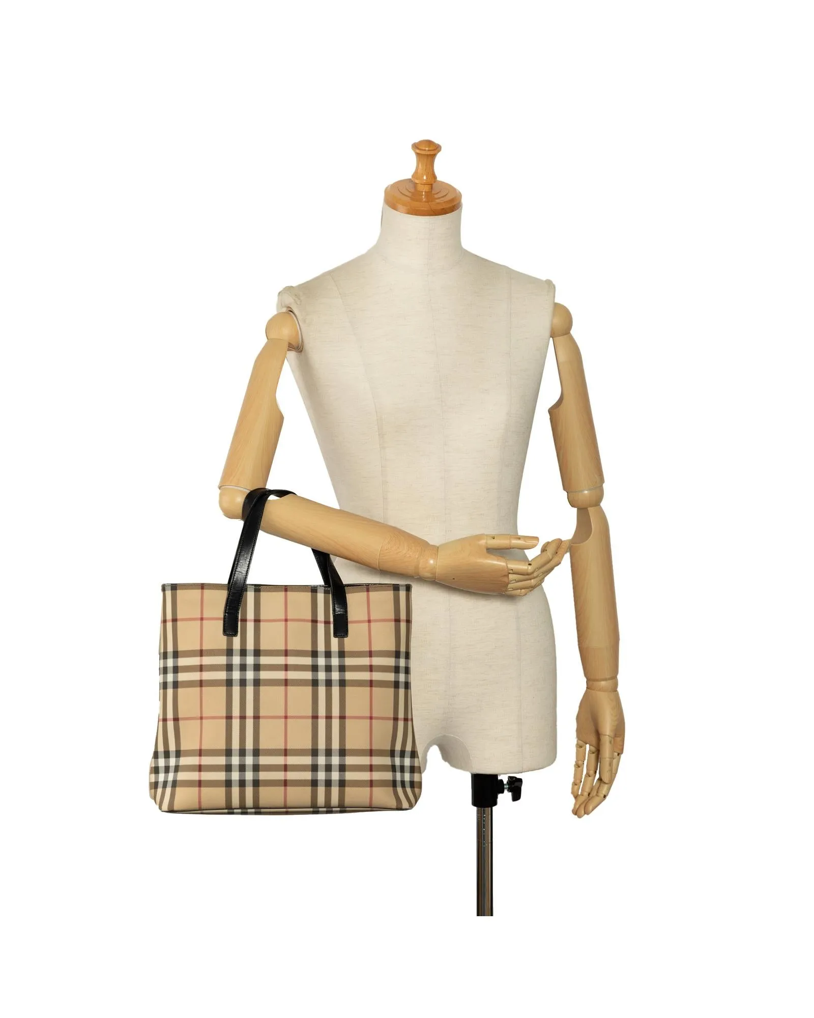 Plaid Canvas Tote with Leather Trim