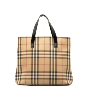 Plaid Canvas Tote with Leather Trim