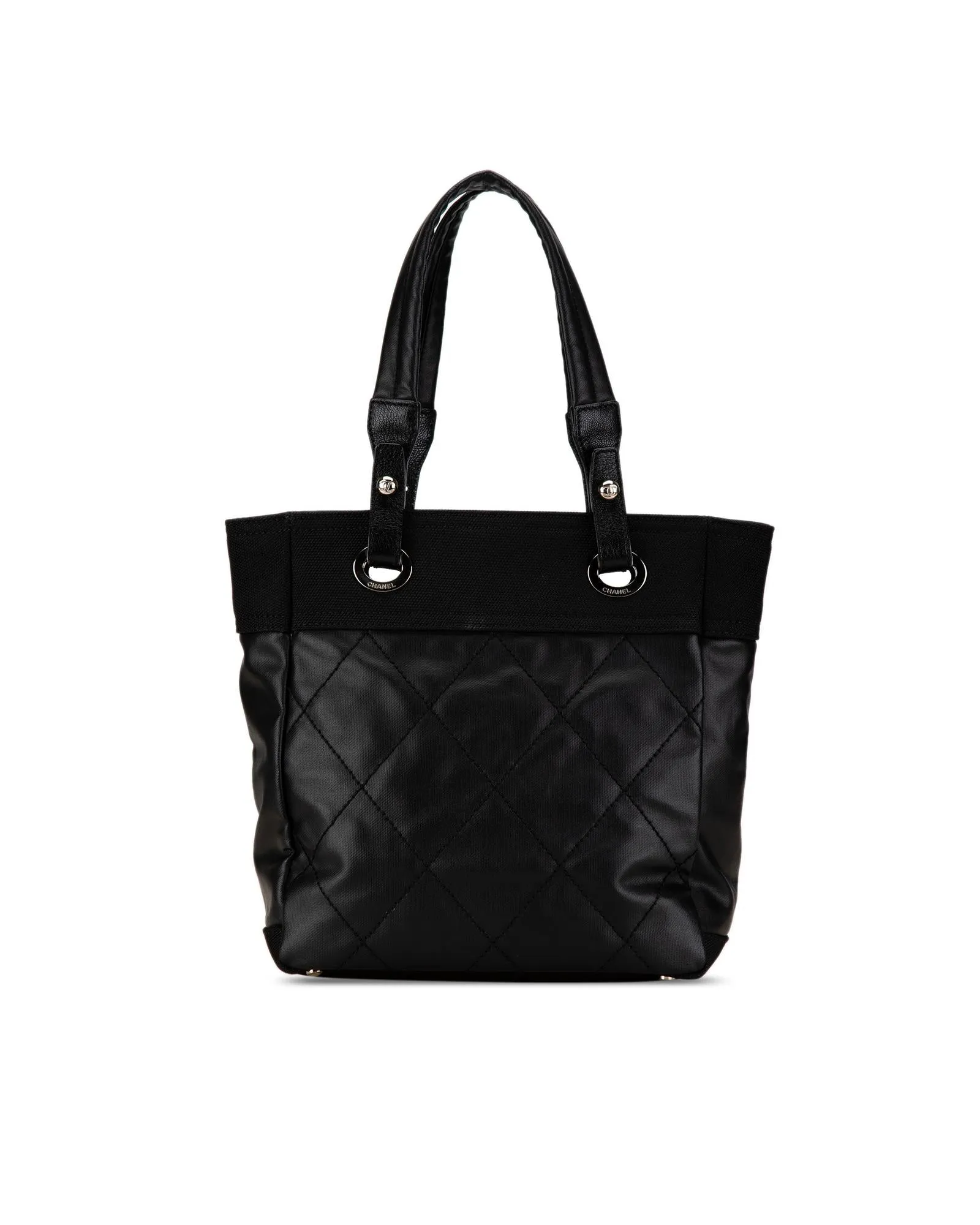 Quilted Coated Canvas Tote with Nylon Trim and Top Zip Closure