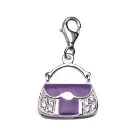 Silver Handbag Charm with Purple Enamel