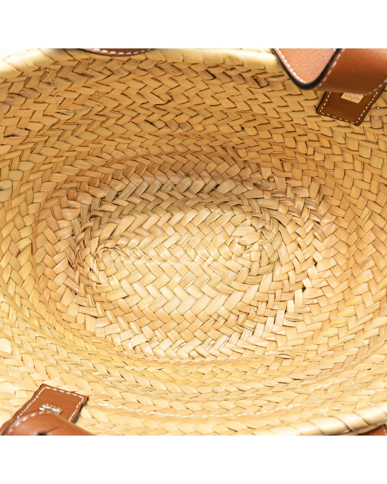 Small Raffia Basket Tote with Leather Handles